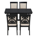 5-Piece Retro Dining Set, Rectangular Wooden Dining Table and 4 Upholstered Chairs for Dining Room and Kitchen (Black)
