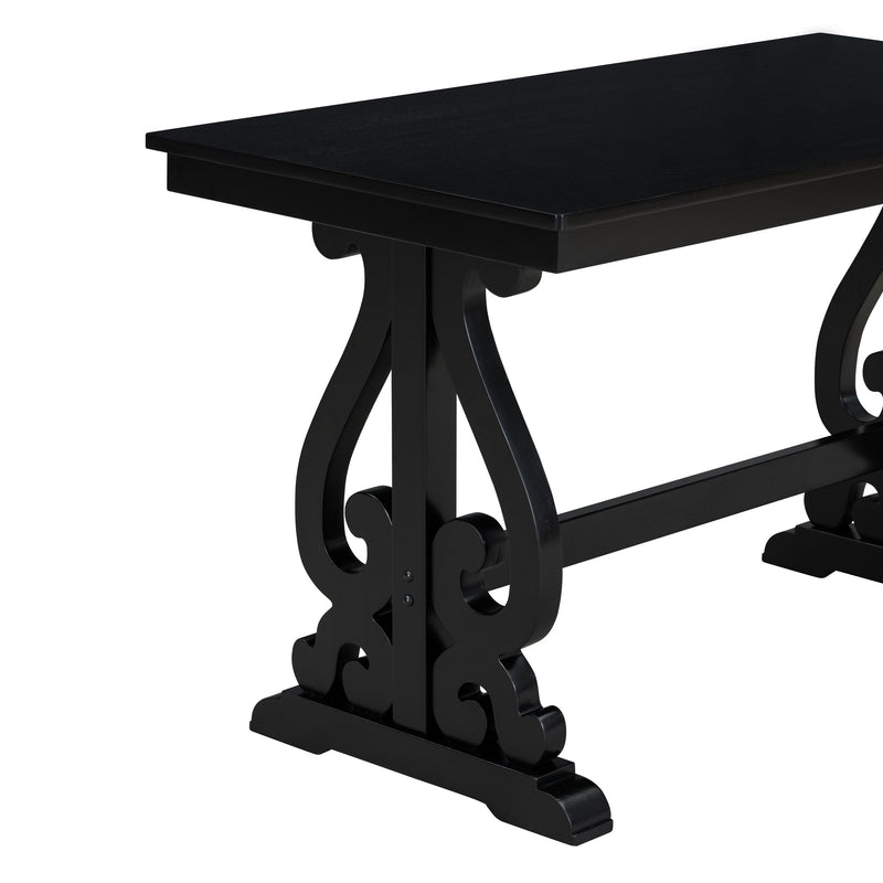 5-Piece Retro Dining Set, Rectangular Wooden Dining Table and 4 Upholstered Chairs for Dining Room and Kitchen (Black)