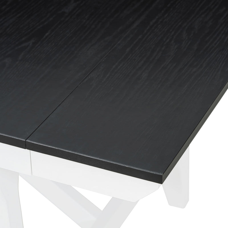 6-Piece Classic Dining Table Set, Rectangular Extendable Dining Table with two 12"W Removable Leaves and 4 Upholstered Chairs & 1 Bench for Dining Room (White+Black)