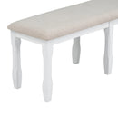 6-Piece Classic Dining Table Set, Rectangular Extendable Dining Table with two 12"W Removable Leaves and 4 Upholstered Chairs & 1 Bench for Dining Room (White+Black)