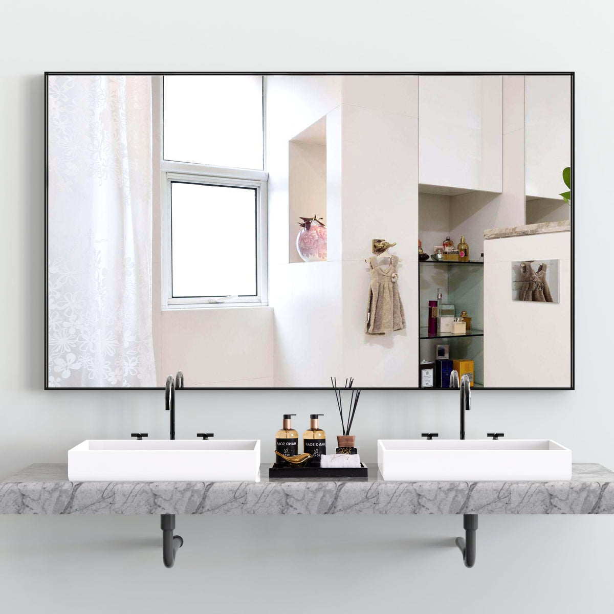 60" x 36" Oversized Modern Rectangle Bathroom Mirror, photo 7 of 10