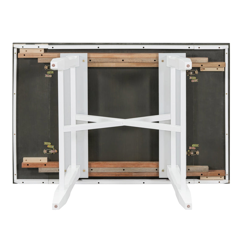 6-Piece Classic Dining Table Set, Rectangular Extendable Dining Table with two 12"W Removable Leaves and 4 Upholstered Chairs & 1 Bench for Dining Room (White+Black)