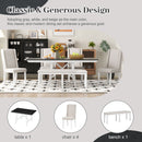 6-Piece Classic Dining Table Set, Rectangular Extendable Dining Table with two 12"W Removable Leaves and 4 Upholstered Chairs & 1 Bench for Dining Room (White+Black)