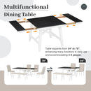 6-Piece Classic Dining Table Set, Rectangular Extendable Dining Table with two 12"W Removable Leaves and 4 Upholstered Chairs & 1 Bench for Dining Room (White+Black)