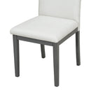 5-Piece Farmhouse Style Dining Table Set, Marble Sticker and Cross Bracket Pedestal Dining Table, and 4 Upholstered Chairs (White+Gray)