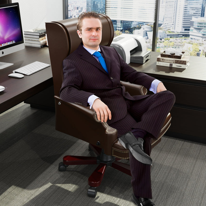 330LBS Executive Office Chair with Footstool, Ergonomic Design High Back Reclining Comfortable Desk Chair - Brown