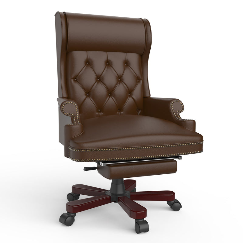 330LBS Executive Office Chair with Footstool, Ergonomic Design High Back Reclining Comfortable Desk Chair - Brown