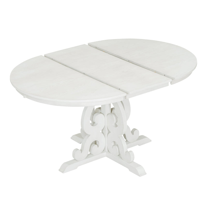 5-Piece Retro Functional Dining Set, 1 Extendable Table with a 16-inch Leaf and 4 Upholstered Chairs for Dining Room and Kitchen (Antique White)