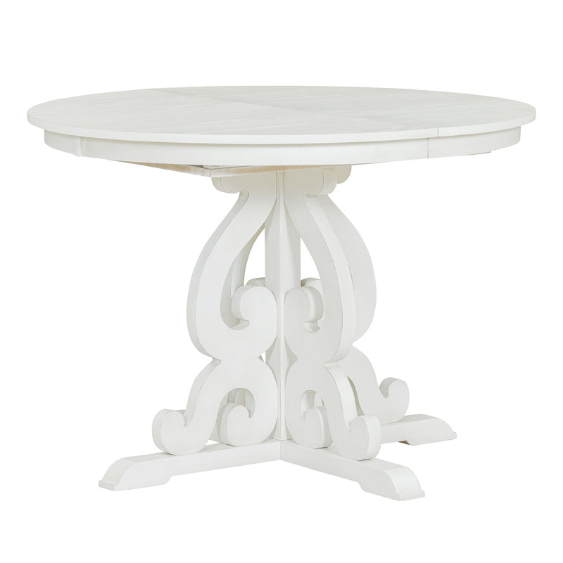 5-Piece Retro Functional Dining Set, 1 Extendable Table with a 16-inch Leaf and 4 Upholstered Chairs for Dining Room and Kitchen (Antique White)