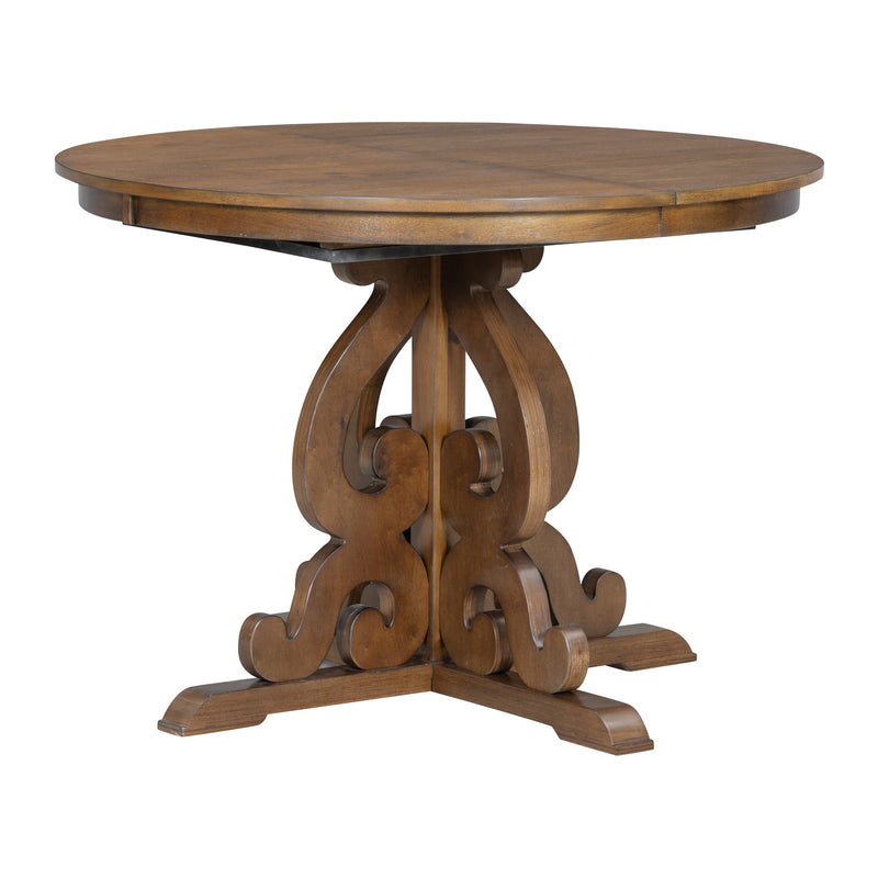 5-Piece Retro Functional Dining Set, 1 Extendable Table with a 16-inch Leaf and 4 Upholstered Chairs for Dining Room and Kitchen (Walnut)