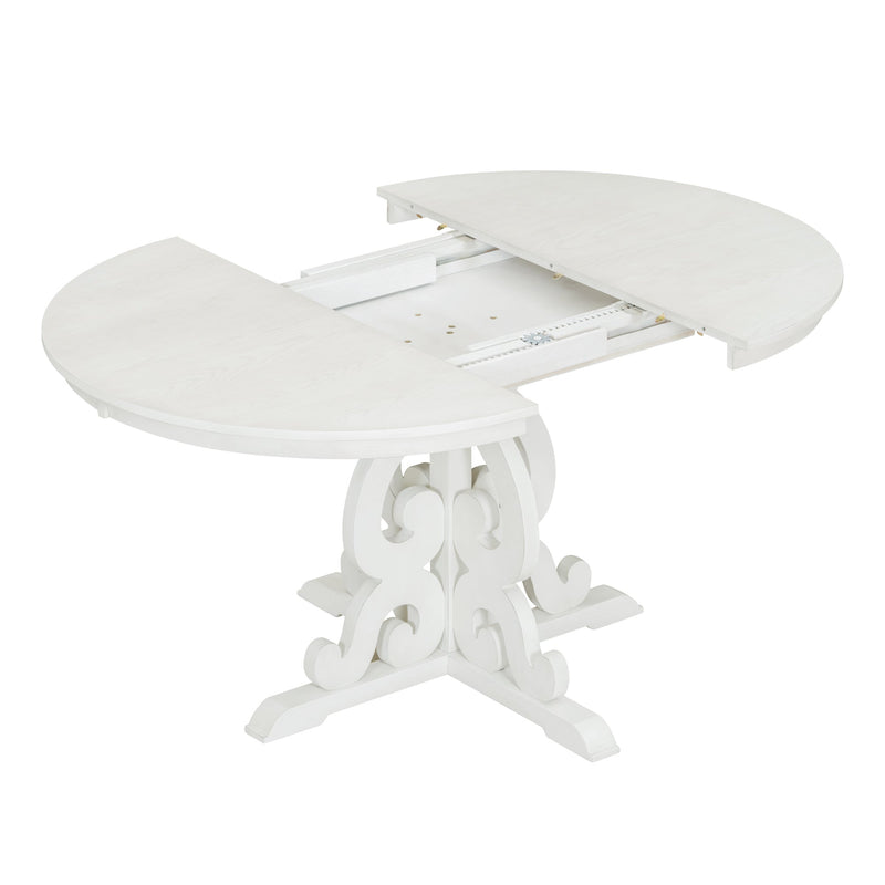 5-Piece Retro Functional Dining Set, 1 Extendable Table with a 16-inch Leaf and 4 Upholstered Chairs for Dining Room and Kitchen (Antique White)