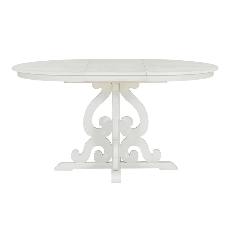 5-Piece Retro Functional Dining Set, 1 Extendable Table with a 16-inch Leaf and 4 Upholstered Chairs for Dining Room and Kitchen (Antique White)