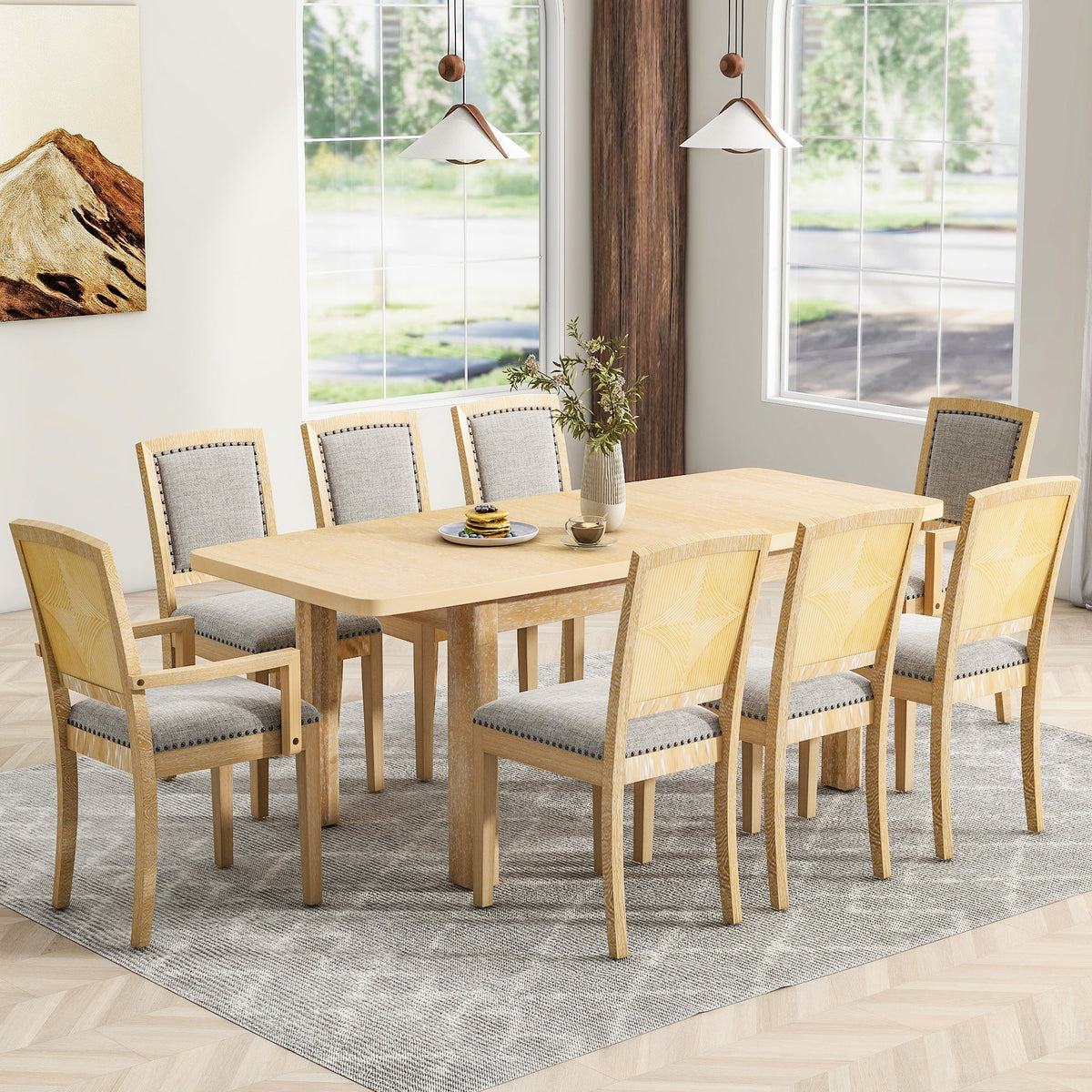 TOPMAX Rustic Extendable 84inch Dining Table Set, photo 9 of 10