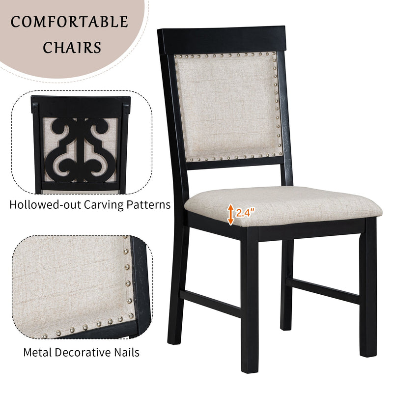 5-Piece Retro Dining Set, Rectangular Wooden Dining Table and 4 Upholstered Chairs for Dining Room and Kitchen (Black)