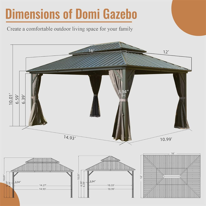 12' x 16' Hardtop Gazebo with Aluminum Frame and Double Roof, photo 7 of 7