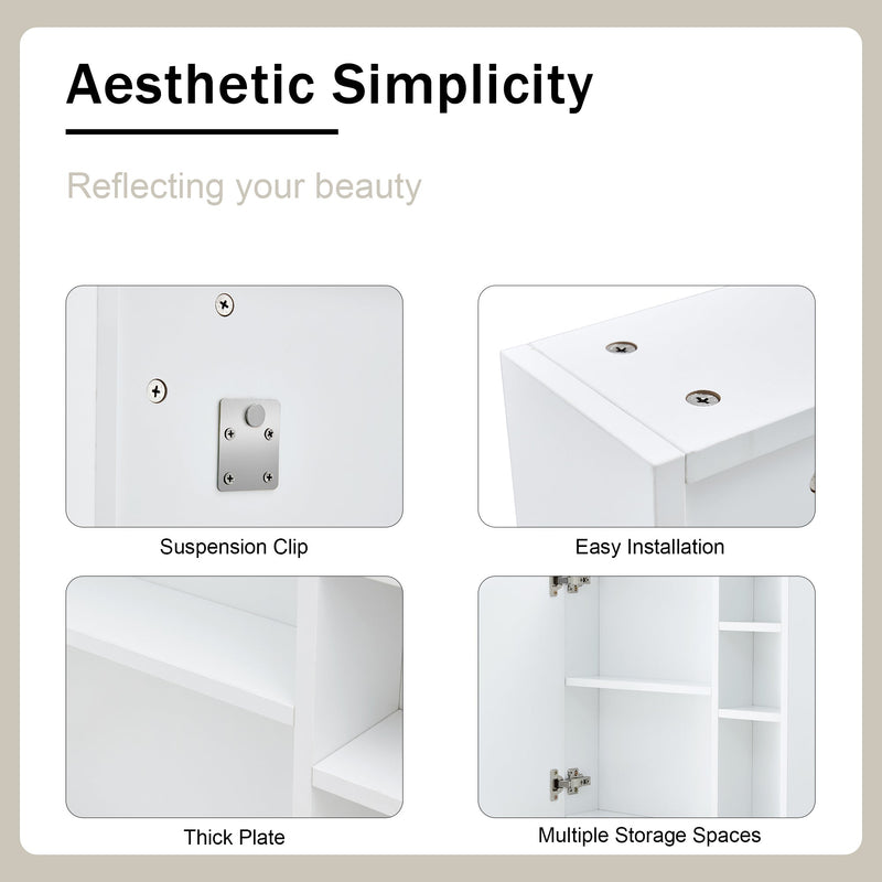 A white MDF material mirror cabinet, bathroom mirror, and a separate wall mounted bathroom mirror for storage and space saving.