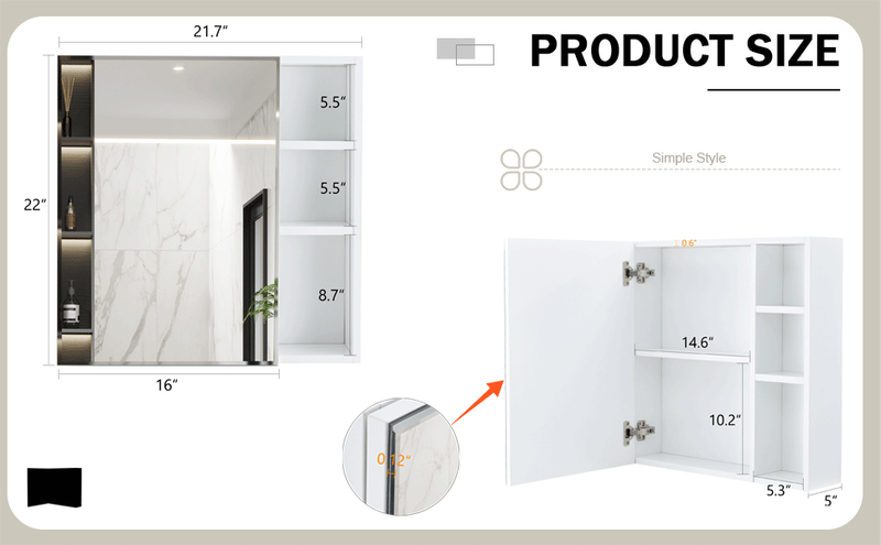 A white MDF material mirror cabinet, bathroom mirror, and a separate wall mounted bathroom mirror for storage and space saving.