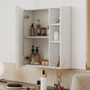 A white MDF material mirror cabinet, bathroom mirror, and a separate wall mounted bathroom mirror for storage and space saving.