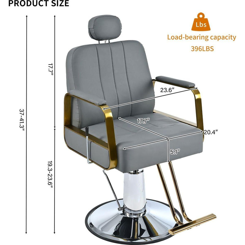 Premium Reclining barber Chair Salon Chair for Hair Stylist with Heavy Duty Hydraulic Pump, 360 Rotation, Tattoo Chair Shampoo Beauty Salon Equipment, Max Load Weight 400 Lbs, Gray