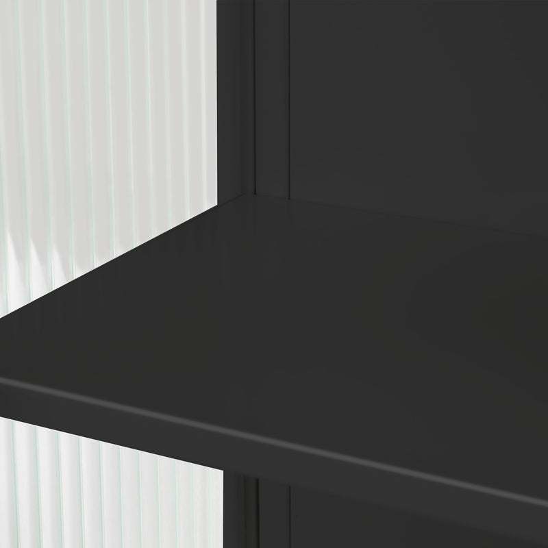 23.62"Glass Doors Modern Two-door Wall Cabinet with Featuring Two-tier Enclosed Storage, an Open Shelf, and Towel Rack, for Entryway Living Room Bathroom Dining Room,Black