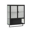 23.62"Glass Doors Modern Two-door Wall Cabinet with Featuring Two-tier Enclosed Storage, an Open Shelf, and Towel Rack, for Entryway Living Room Bathroom Dining Room,Black