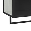 23.62"Glass Doors Modern Two-door Wall Cabinet with Featuring Two-tier Enclosed Storage, an Open Shelf, and Towel Rack, for Entryway Living Room Bathroom Dining Room,Black