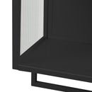 23.62"Glass Doors Modern Two-door Wall Cabinet with Featuring Two-tier Enclosed Storage, an Open Shelf, and Towel Rack, for Entryway Living Room Bathroom Dining Room,Black