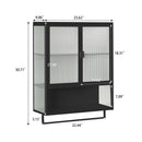23.62"Glass Doors Modern Two-door Wall Cabinet with Featuring Two-tier Enclosed Storage, an Open Shelf, and Towel Rack, for Entryway Living Room Bathroom Dining Room,Black