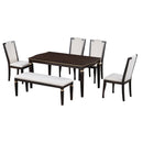 6-Piece Kitchen Dining Table Set, 62.7" Rectangular Table and 4 High-Back Tufted Chairs & 1 Bench for Dining Room and Kitchen (Espresso)