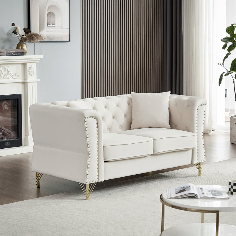 3-seater + 3-seater Combination Sofa Tufted Couch with Rolled Arms and Nailhead for Living Room, Bedroom, Office, Apartment, four pillows