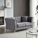 60.2" Chesterfield Sofa Beige Velvet for Living Room, 2 Seater Sofa Tufted Couch with Metal Foot and Nailhead for Living Room, Bedroom, Office, Apartment, two pillows