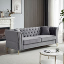 81.8" Chesterfield Sofa Grey Velvet for Living Room, 3 Seater Sofa Tufted Couch with metal foot and Nailhead for Living Room, Bedroom, Office, Apartment, two pillows