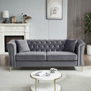 81.8" Chesterfield Sofa Grey Velvet for Living Room, 3 Seater Sofa Tufted Couch with metal foot and Nailhead for Living Room, Bedroom, Office, Apartment, two pillows