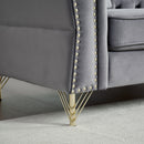 81.8" Chesterfield Sofa Grey Velvet for Living Room, 3 Seater Sofa Tufted Couch with metal foot and Nailhead for Living Room, Bedroom, Office, Apartment, two pillows