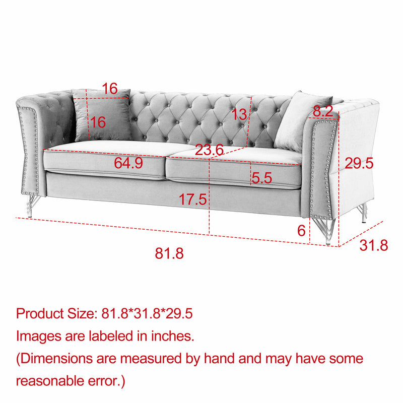 3-seater + 3-seater Combination Sofa Tufted Couch with Rolled Arms and Nailhead for Living Room, Bedroom, Office, Apartment, four pillows