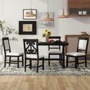 5-Piece Retro Dining Set, Rectangular Wooden Dining Table and 4 Upholstered Chairs for Dining Room and Kitchen (Black)