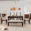 6-Piece Kitchen Dining Table Set, 62.7" Rectangular Table and 4 High-Back Tufted Chairs & 1 Bench for Dining Room and Kitchen (Espresso)