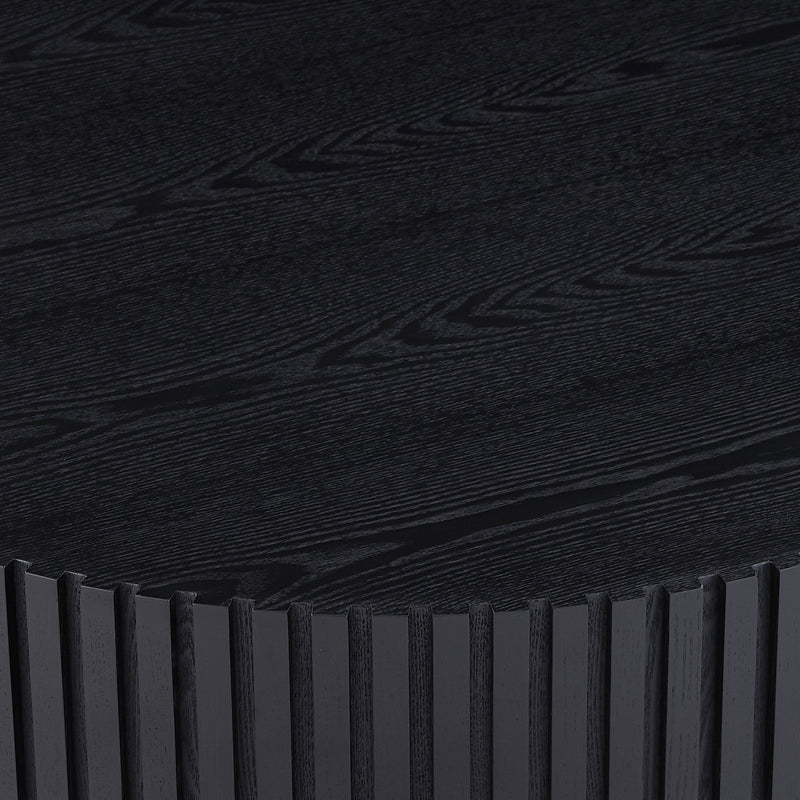 31.49" Nesting Round Wood Coffee table for Apartment, Modern Living Room Coffee Table with Sturdy Pedestal, BLACK