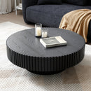 31.49" Nesting Round Wood Coffee table for Apartment, Modern Living Room Coffee Table with Sturdy Pedestal, BLACK