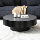 31.49" Nesting Round Wood Coffee table for Apartment, Modern Living Room Coffee Table with Sturdy Pedestal, BLACK