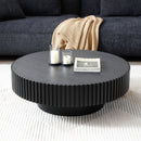 31.49" Nesting Round Wood Coffee table for Apartment, Modern Living Room Coffee Table with Sturdy Pedestal, BLACK