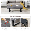 A coffee table made of MDF material. Equipped with drawers made of solid wood material. Can store things and save space. Paired with black metal table legs. Suitable for living room.