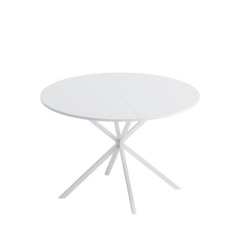 47.24" Modern Cross Leg Round Dining Table, White Top Occasional Table, Two Piece Removable Top, Matte Finish Iron Legs