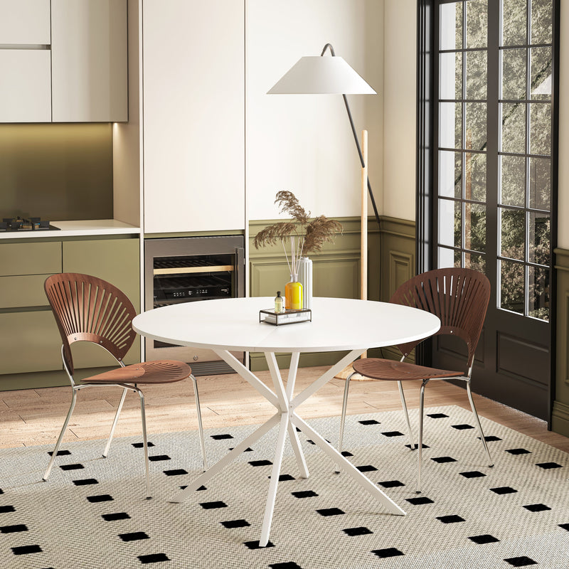47.24" Modern Cross Leg Round Dining Table, White Top Occasional Table, Two Piece Removable Top, Matte Finish Iron Legs