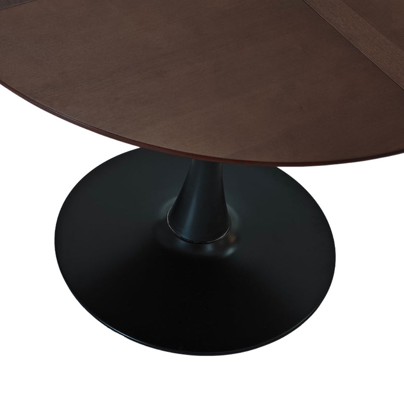 42.13"Modern Round Dining Table,Four Patchwork Tabletops with Brown Oak Color Solid Wood Veneer Table Top,Metal Base Dining Table, End Table Leisure Coffee Table