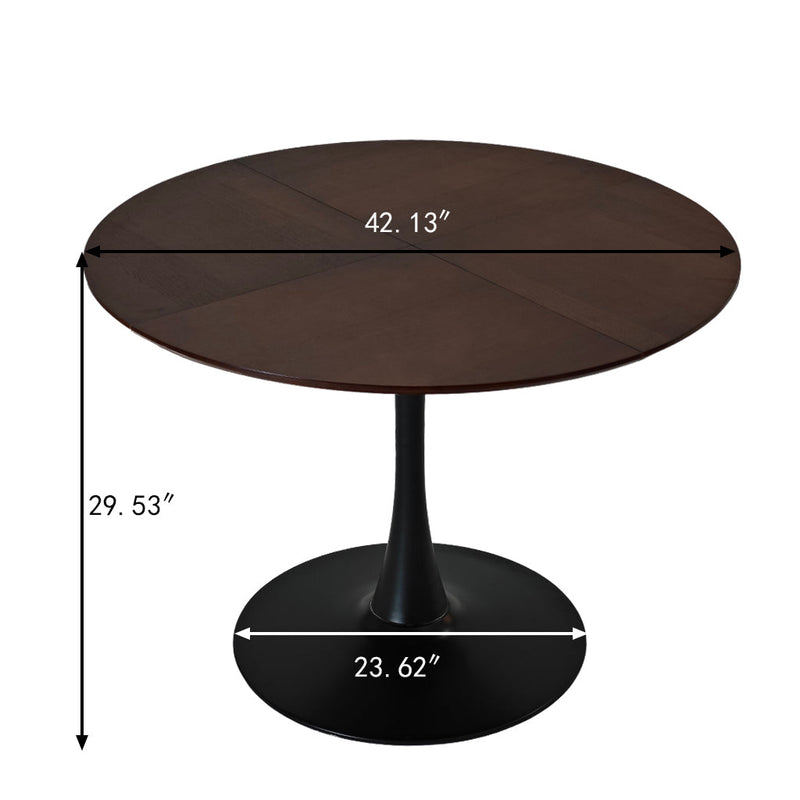 42.13"Modern Round Dining Table,Four Patchwork Tabletops with Brown Oak Color Solid Wood Veneer Table Top,Metal Base Dining Table, End Table Leisure Coffee Table