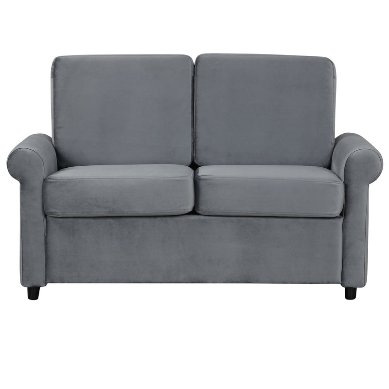 57.4" Pull Out Sofa Bed,Sleeper Sofa Bed with Premium Twin Size Mattress Pad,2-in-1 Pull Out Couch Bed with Two USB Ports for Living Room,Small Apartment, Gray