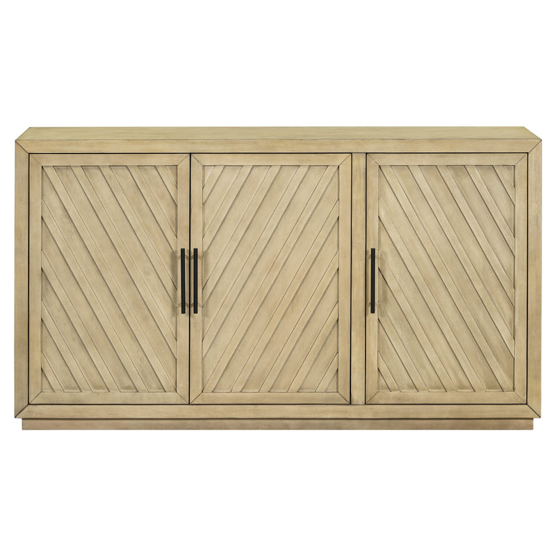 3-Door Large Storage Retro Sideboard with Adjustable Shelves and Black Handles for Kitchen, Dining Room and Living Room (Antique Natural)