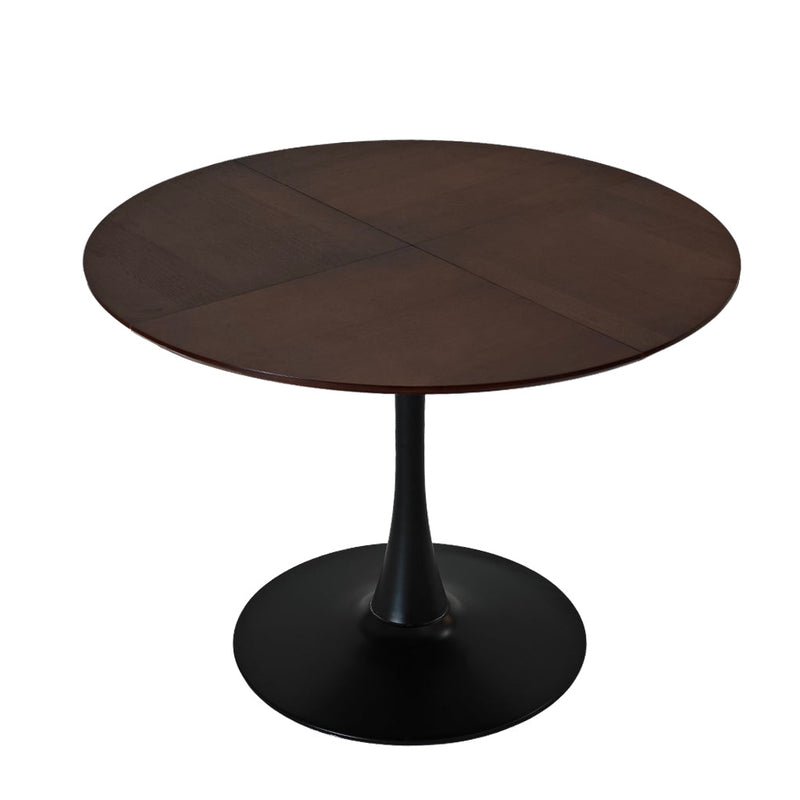 42.13"Modern Round Dining Table,Four Patchwork Tabletops with Brown Oak Color Solid Wood Veneer Table Top,Metal Base Dining Table, End Table Leisure Coffee Table