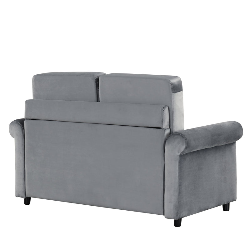 57.4" Pull Out Sofa Bed,Sleeper Sofa Bed with Premium Twin Size Mattress Pad,2-in-1 Pull Out Couch Bed with Two USB Ports for Living Room,Small Apartment, Gray